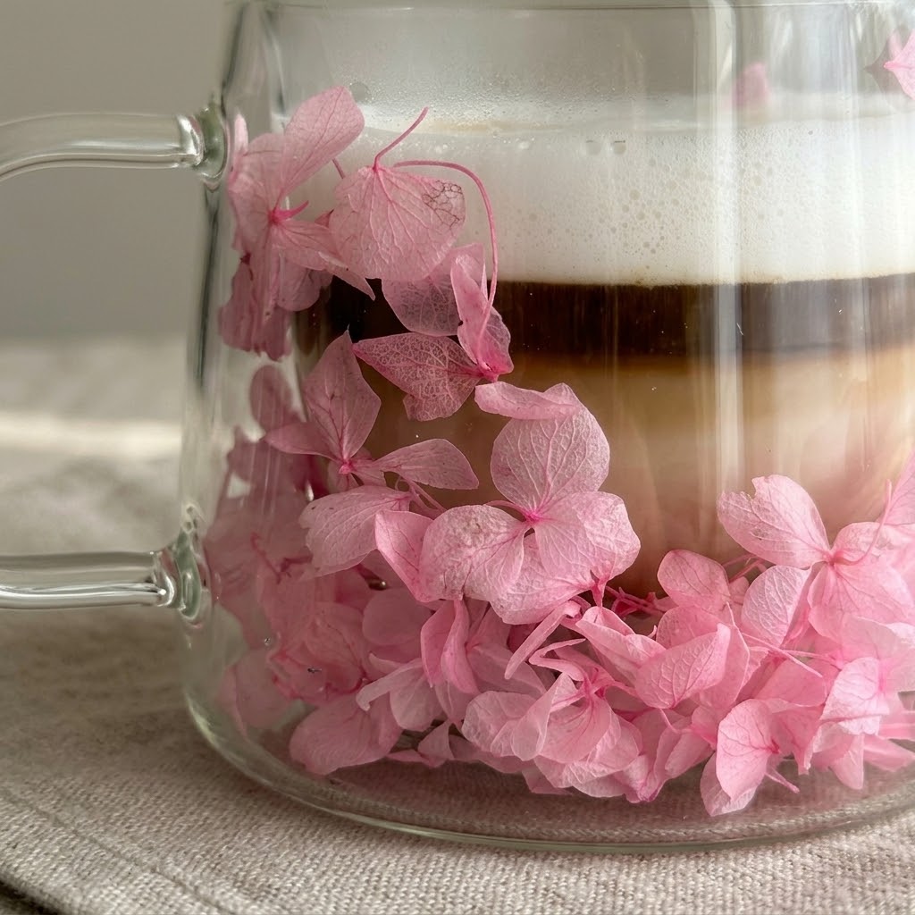 ماگ شیشهای دوجداره گلدار با طرح گلبرگ صورتی